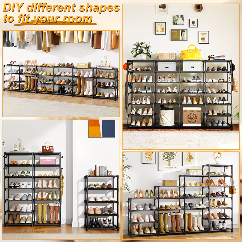 Multi Layers - Shoe Rack Organizer Column Storage Shelf Entryway w/ Hooks