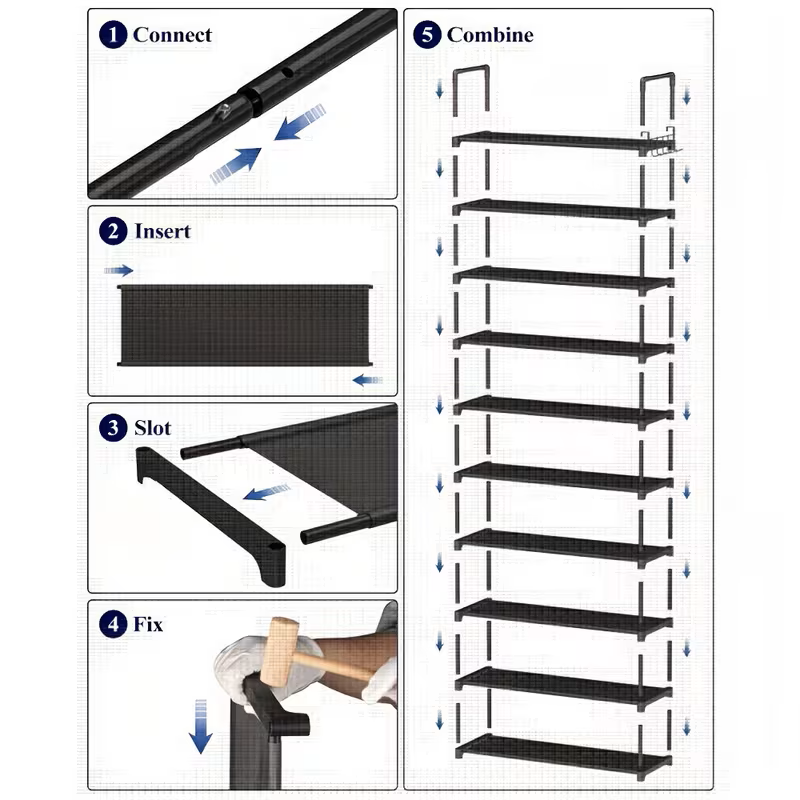 Multi Layers - Shoe Rack Organizer Column Storage Shelf Entryway w/ Hooks