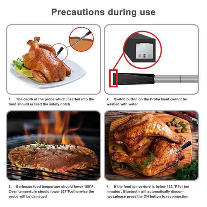 Digital Probe Meat Thermometer Kitchen Wireless Cooking BBQ Food Thermometer Bluetooth Oven Grill Thermometer Probe Barbecue
