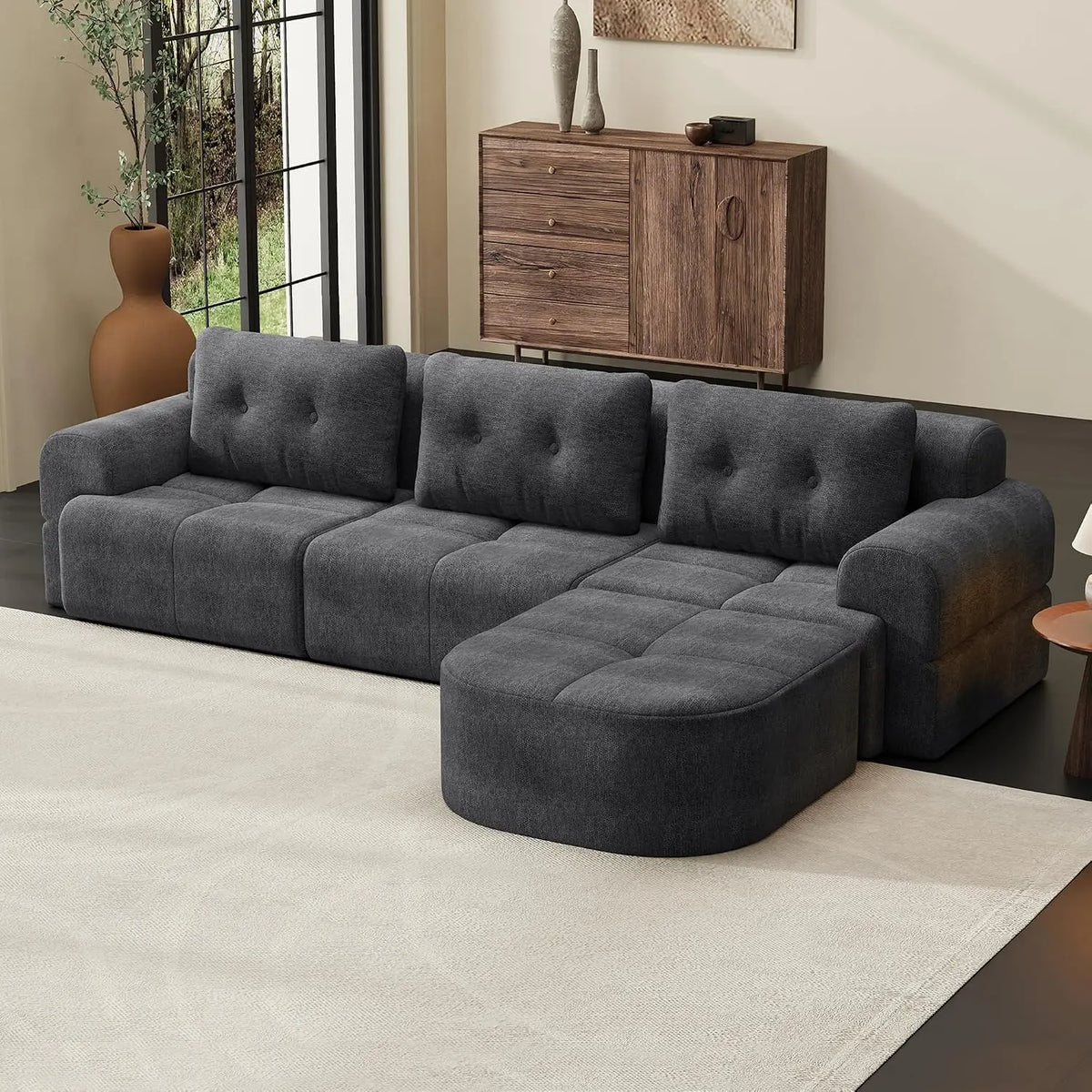110" Boneless Chenille Cloud Sofa with Chaise, 4 Seater L-Shaped