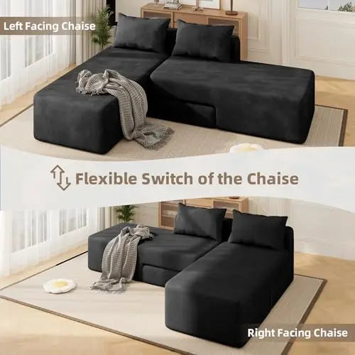 Boneless Sectional Couch, 4 in 1 Convertible Cloud Couch with Reversible Chaise & Deep Seat, Modular Sectional Sofa for
