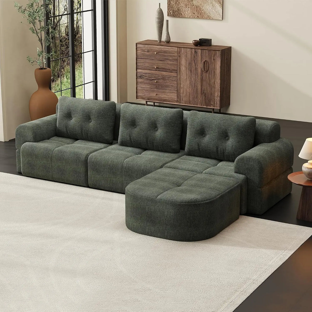 110" Boneless Chenille Cloud Sofa with Chaise, 4 Seater L-Shaped