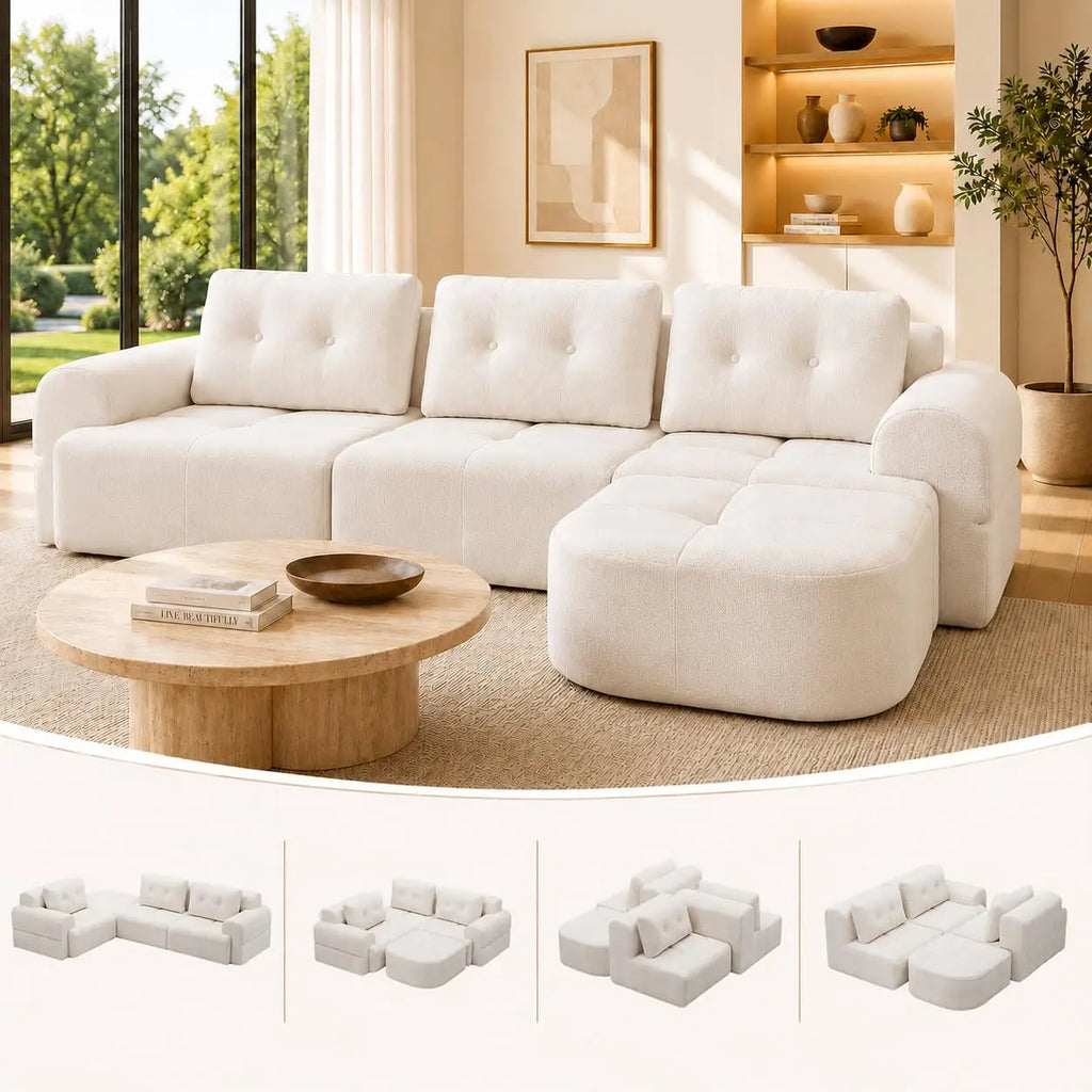110" Boneless Chenille Cloud Sofa with Chaise, 4 Seater L-Shaped