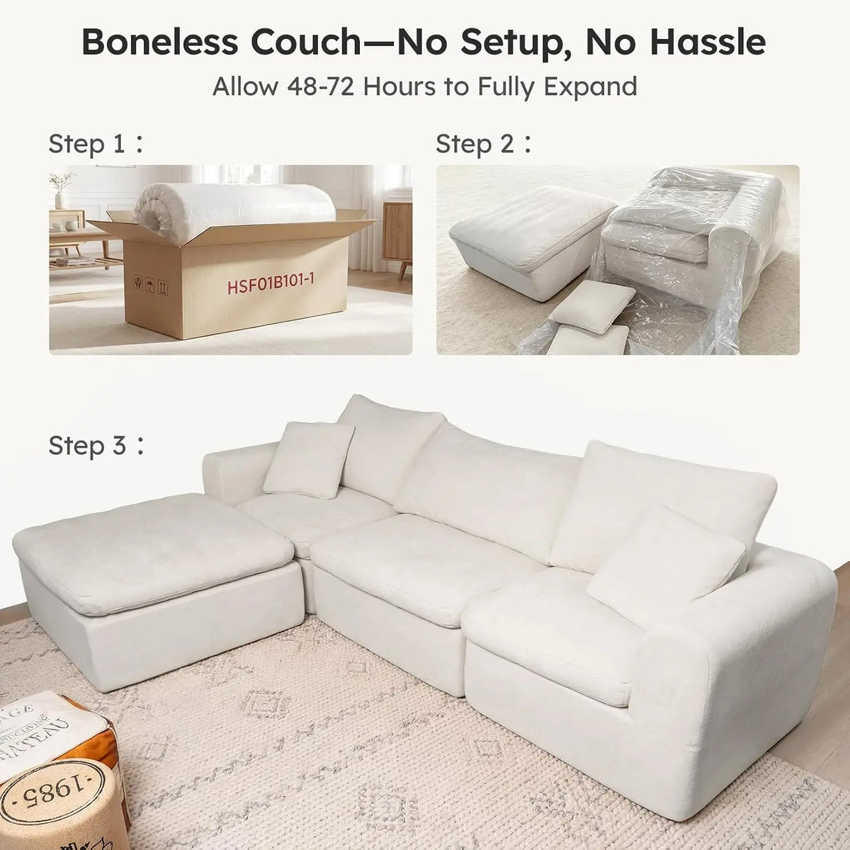 Modular Cloud Sectional Sofa, No Assembly Boneless Couch, High Back Pillows, Living Room & Apartment Durable Fabric, Customized