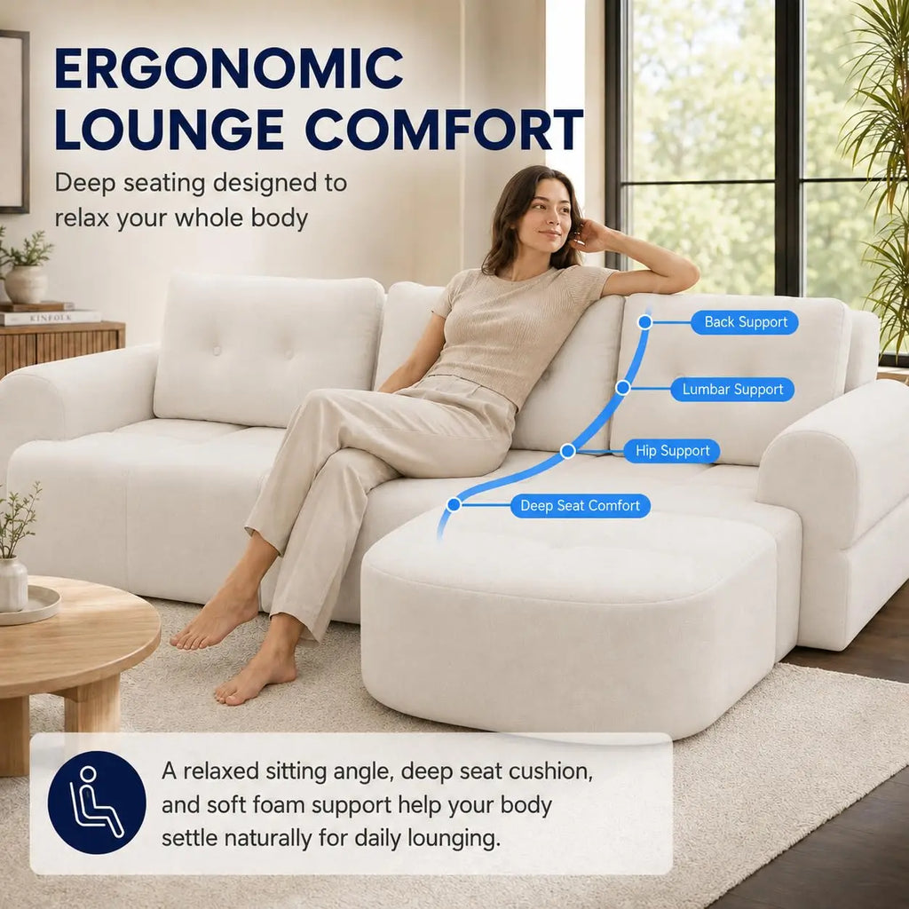 110" Boneless Chenille Cloud Sofa with Chaise, 4 Seater L-Shaped