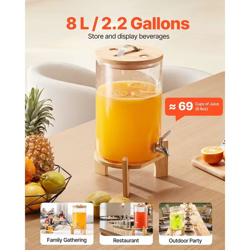 Glass Drink Dispenser with Stand for Parties
