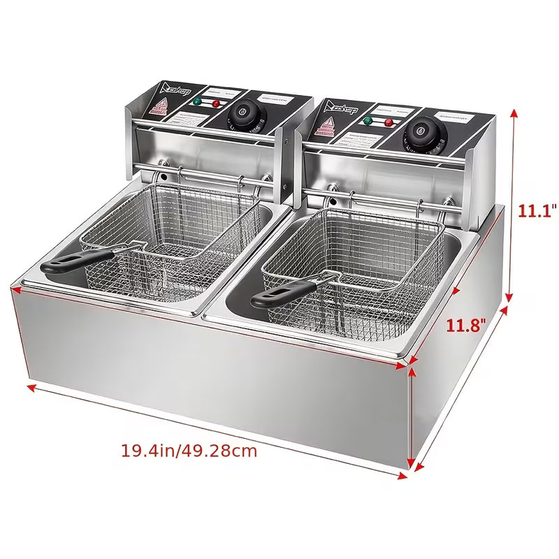 Stainless Steel Electric Deep Fryer with 2 Baskets