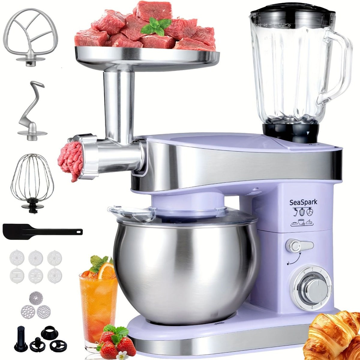 6-in-1 Electric Stand Mixer with 6.3-Quart Stainless Steel Bowl