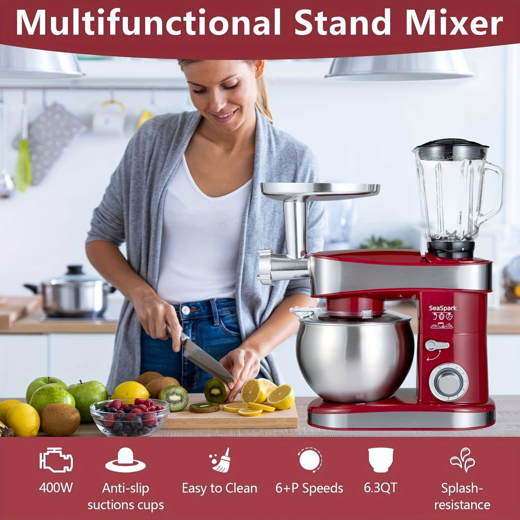 6-in-1 Electric Stand Mixer with 6.3-Quart Stainless Steel Bowl