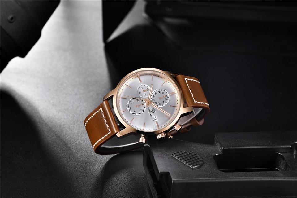Business Watch Men Fashion Waterproof Military Chronograph Sport Quartz Wristwatch Leather Bracelet